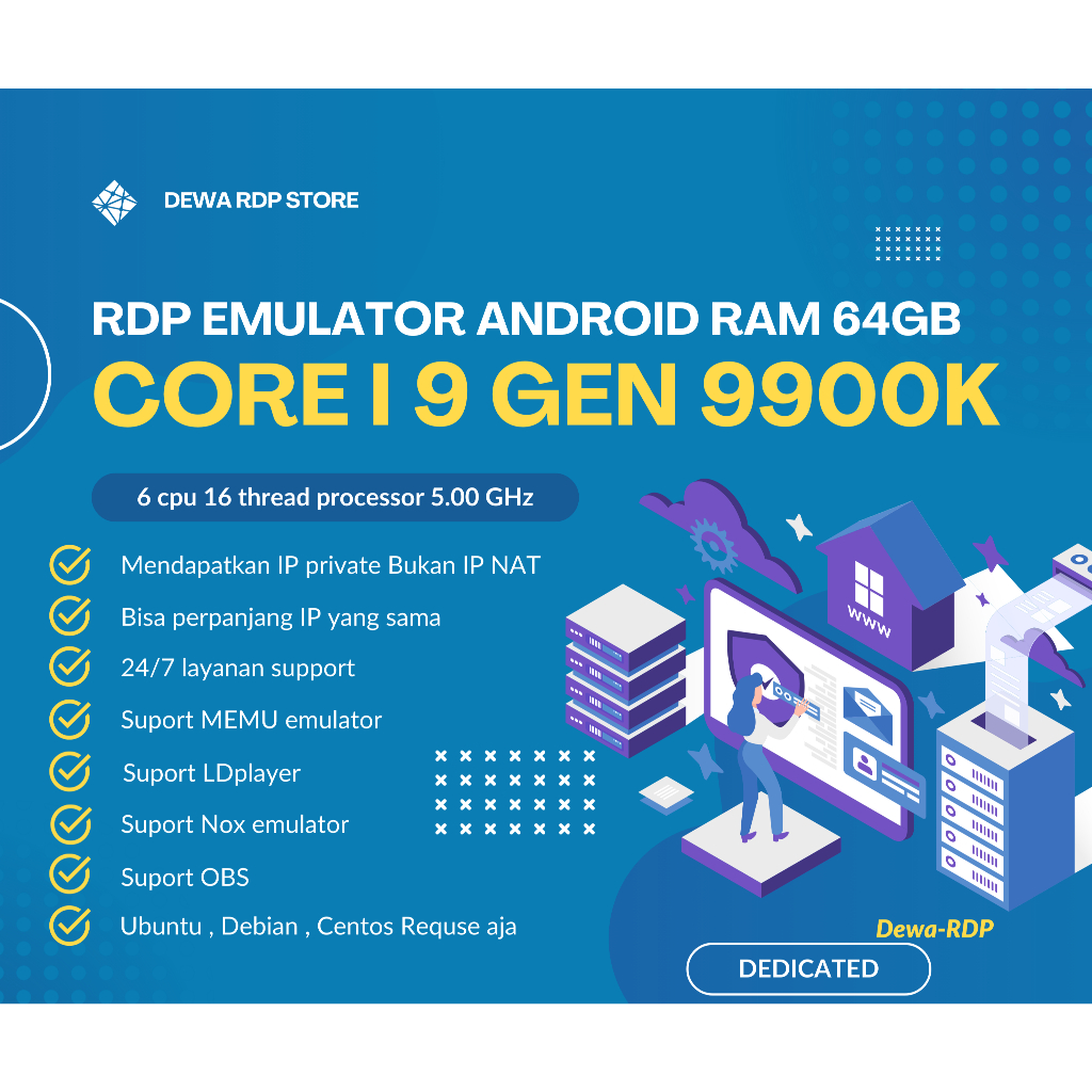 VPS | RDP emulator android intel core i9 gen 9900k bukan share bukan ip nat