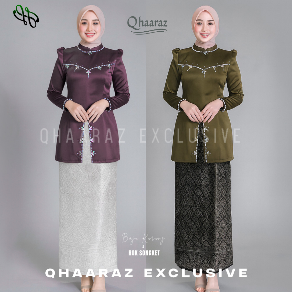 Valeria Setelan Baju Kurung Rok Songket Wanita Melayu Modern Slimfit One Set Pakaian Kondangan Tunik