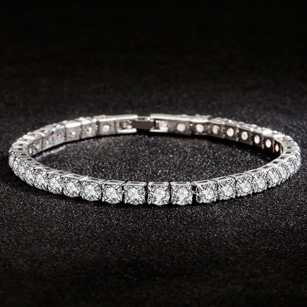 Gelang berlian imitasi gaya Korea terbaru dengan berlian persegi zirkonia gelang warna emas putih ra