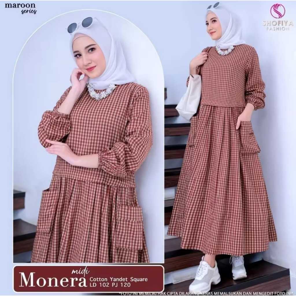 [[PROMO]]Alin Gamis Midi Motif Kotak Kecil Terbaru//Gamis Terbaru