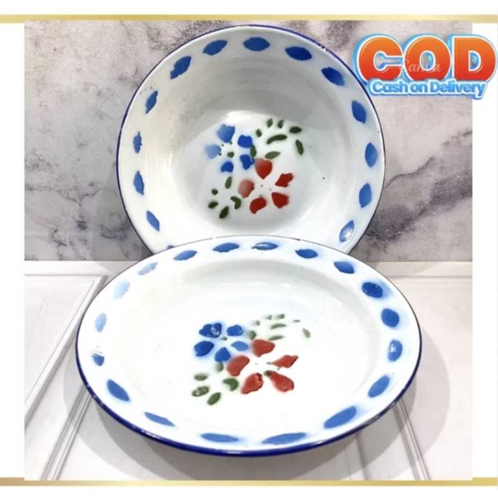 cod piring seng jadul 1 lusin 12 pcs jumbo ori murah / piring enamel blirik jadul tebal premium