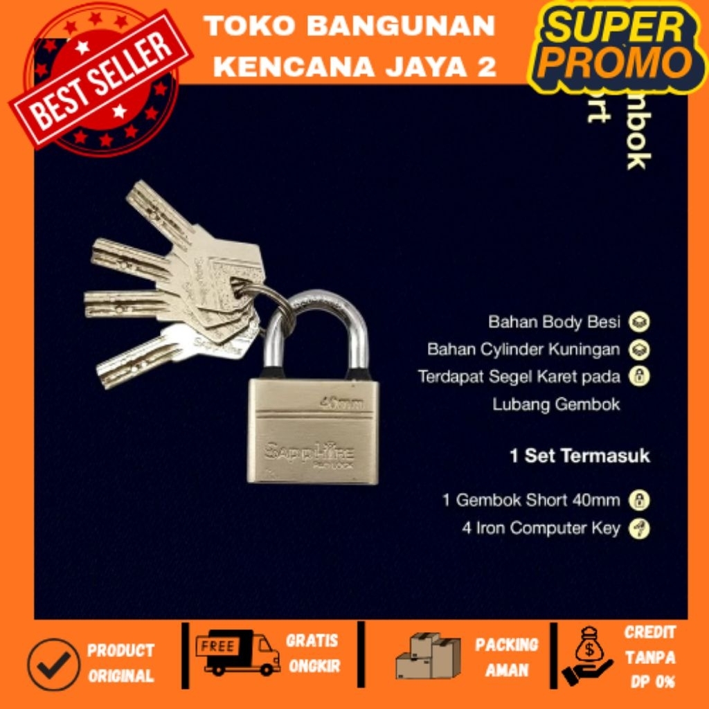 Sapphire Gembok Short 60mm/50mm/40mm/ Gembok Rumah Pagar Leher Hardened Anti Maling Anti Potong & Ge