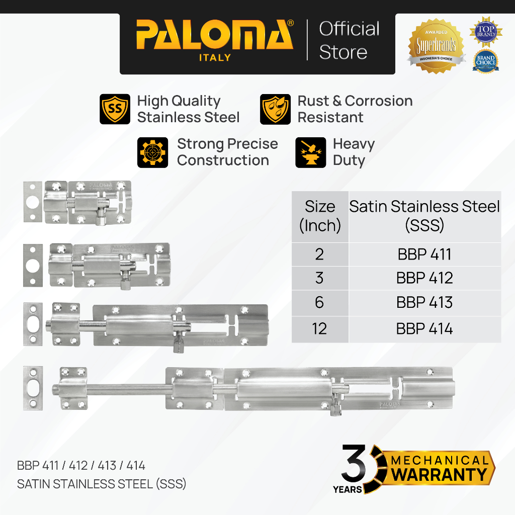 PALOMA Barrel Bolt Slot Jendela Pintu Grendel Gerendel Window Door Stainless Steel 2” 3” 6” 12” 2 3 