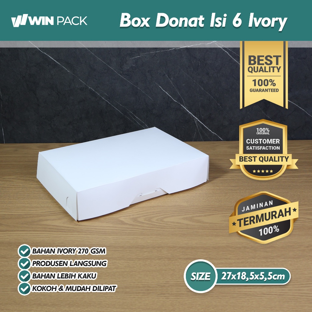 (40 Pcs) Box Dus Donat 27x18,5x5,5 cm / Dus Donat / Donat Mini / Ivory 270 GSM / Polos