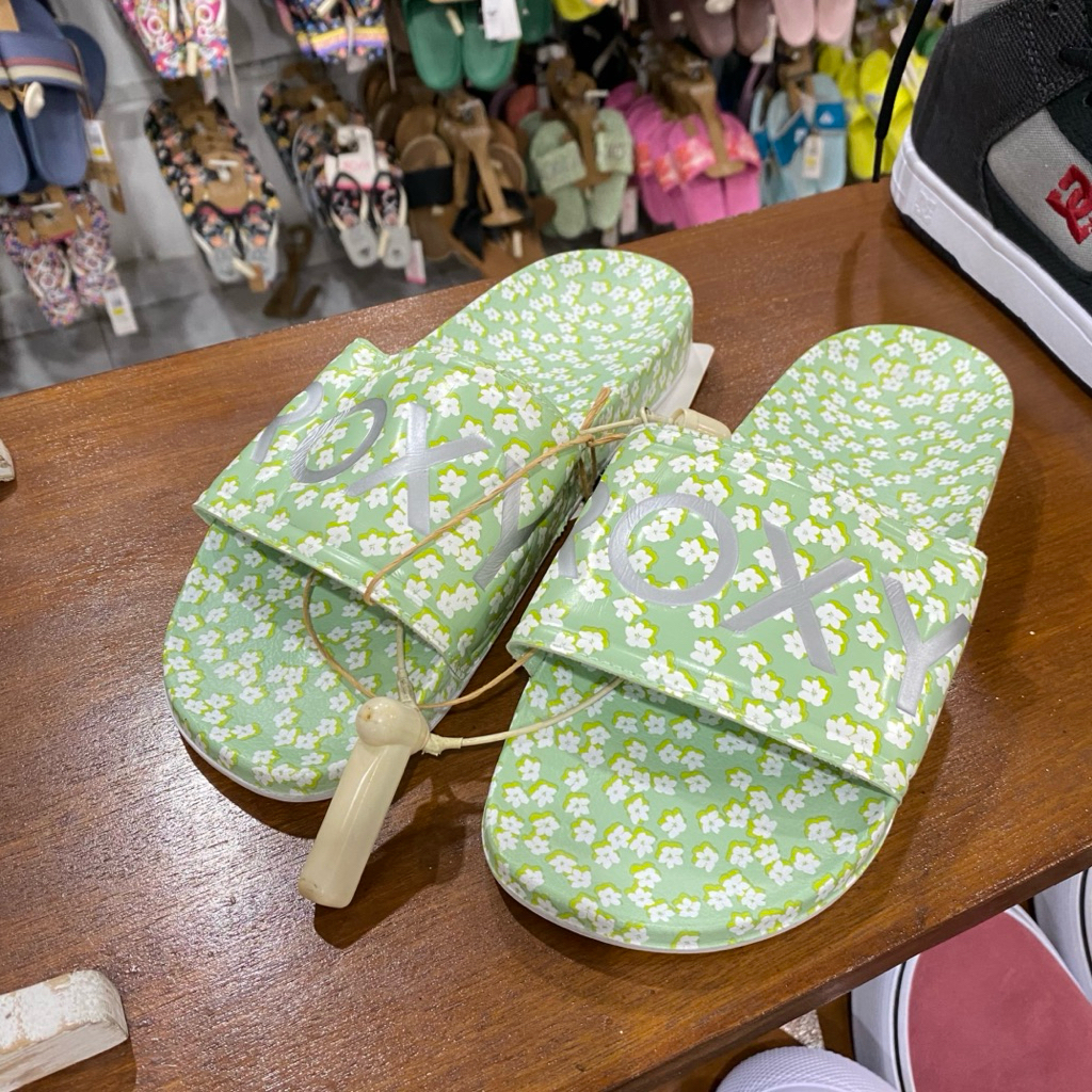Sandal Slip On Roxy Slippy Printed Green Original