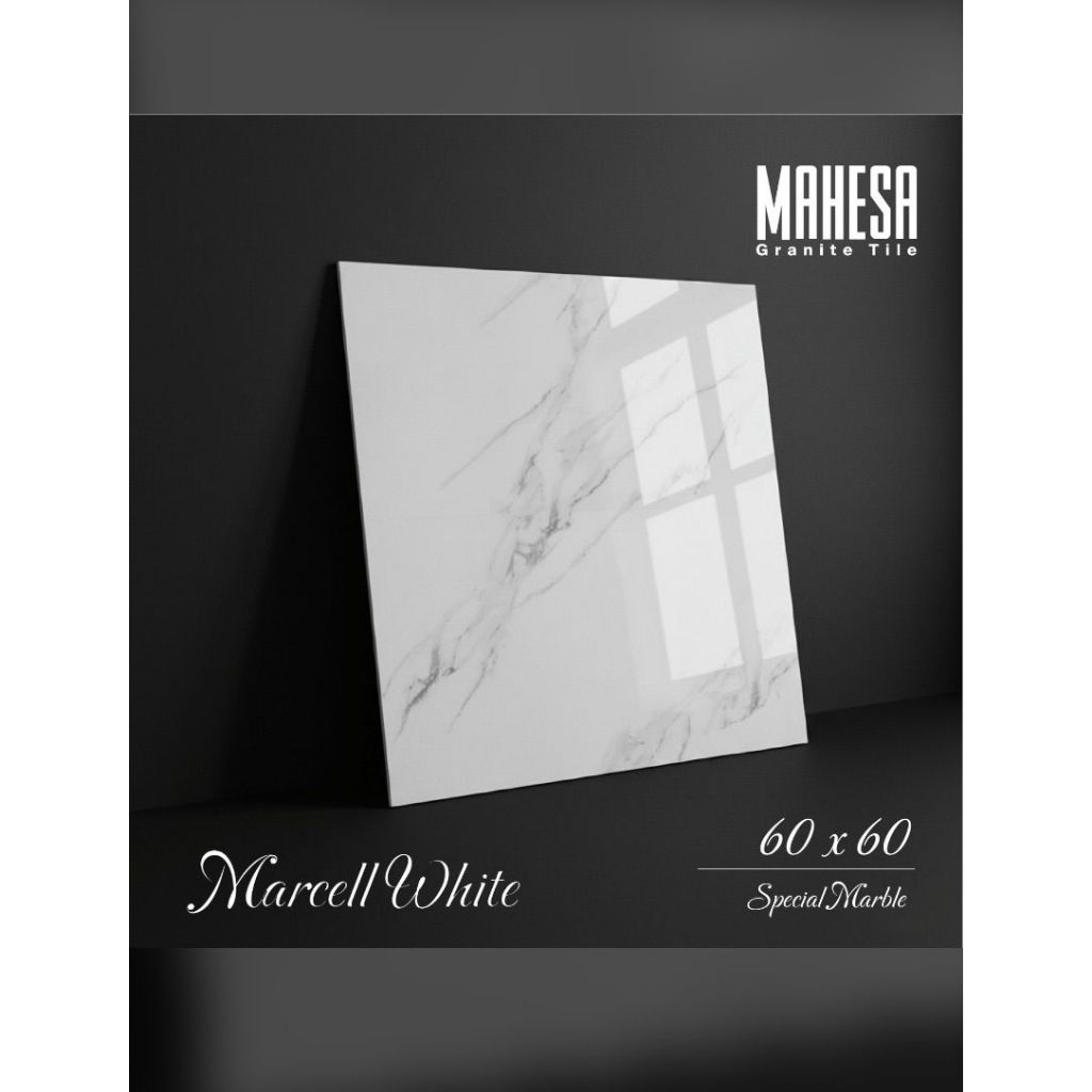 Granit 60x60 Kilap Mahesa Marcell White Motif Putih Corak Abu Carrara
