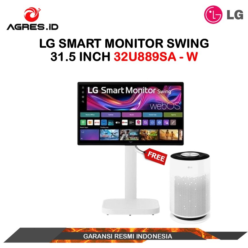 LG Smart Monitor 32U889SA-W 31.5-inch 4K UHD IPS Smart Monitor Swing with Touchscreen, Rolling Stand