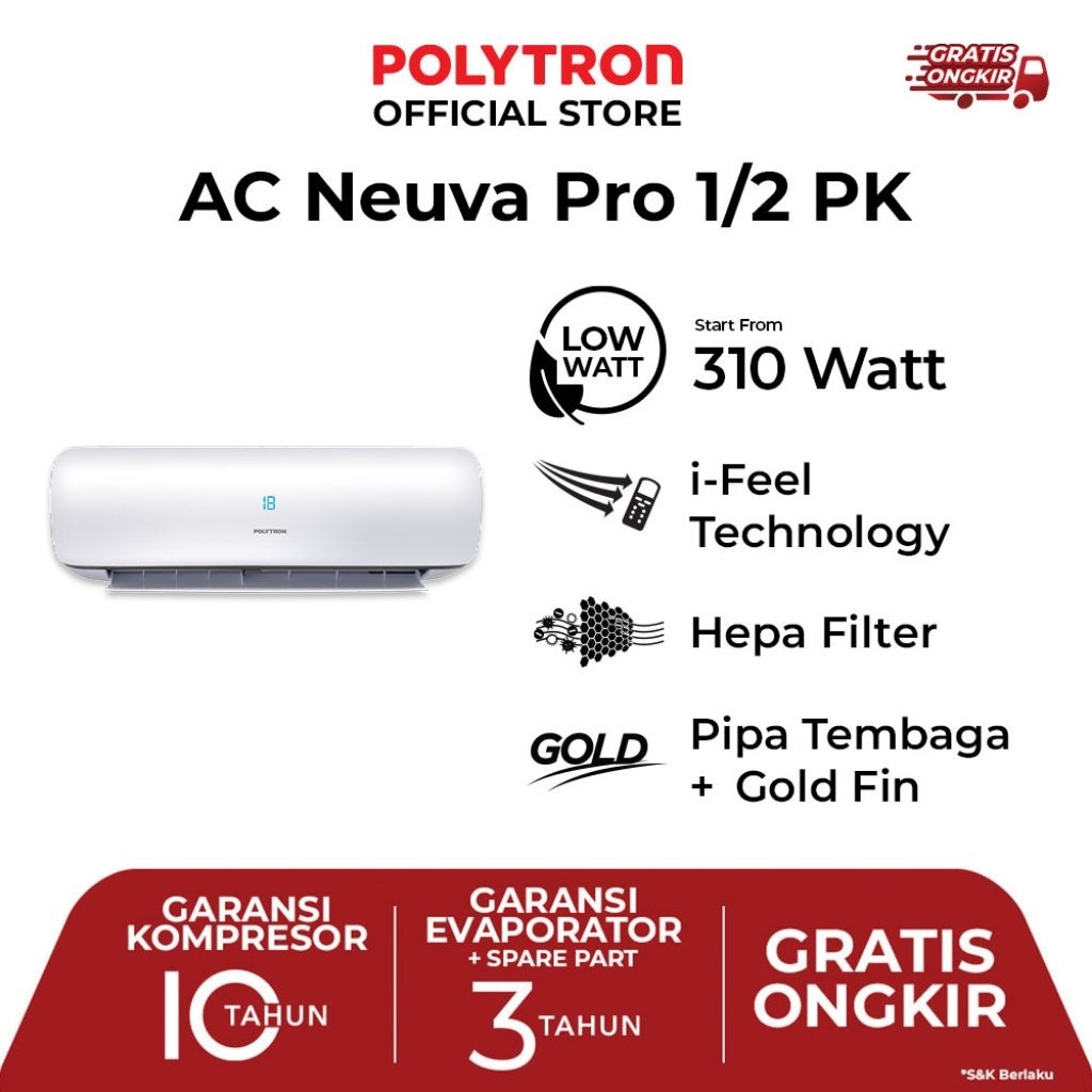 AC POLYTRON 1/2PK NEUVA PRO PAC-05VZI PASANG KHUSUS CILEGON
