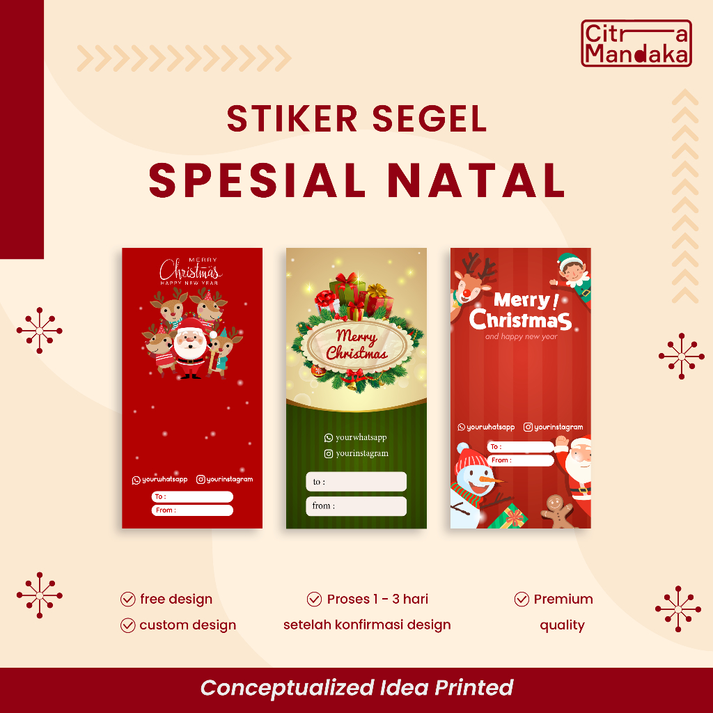 Stiker Segel Box Natal Toples Makanan Kue Kering Christmas Custom