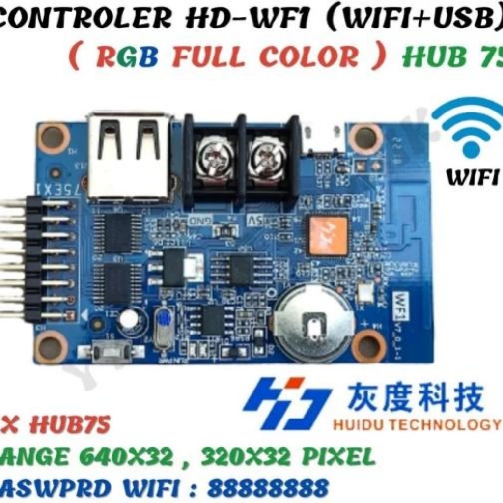 Controller LED Huidu HD-WF1 Wifi RGB Full Color HDWF1 P10 smd dip dll