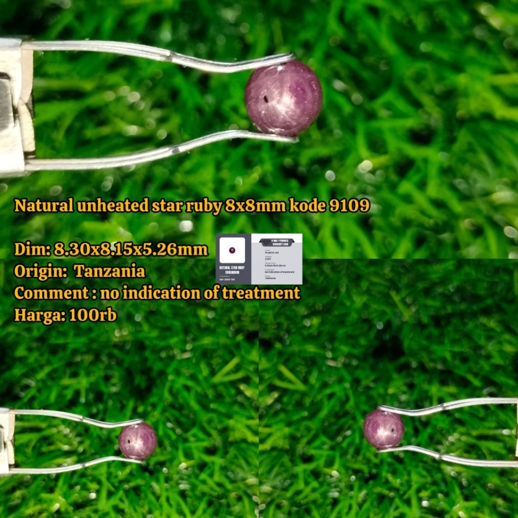 Natural unheated star ruby 8x8mm kode 9109