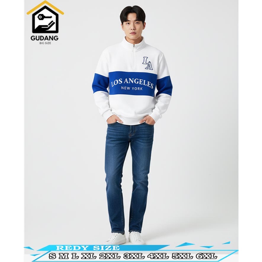 SWEATER HALF ZIP OVERSIZE S-6XL.SWEATER HALF ZIP PUTIH BABY BLUE