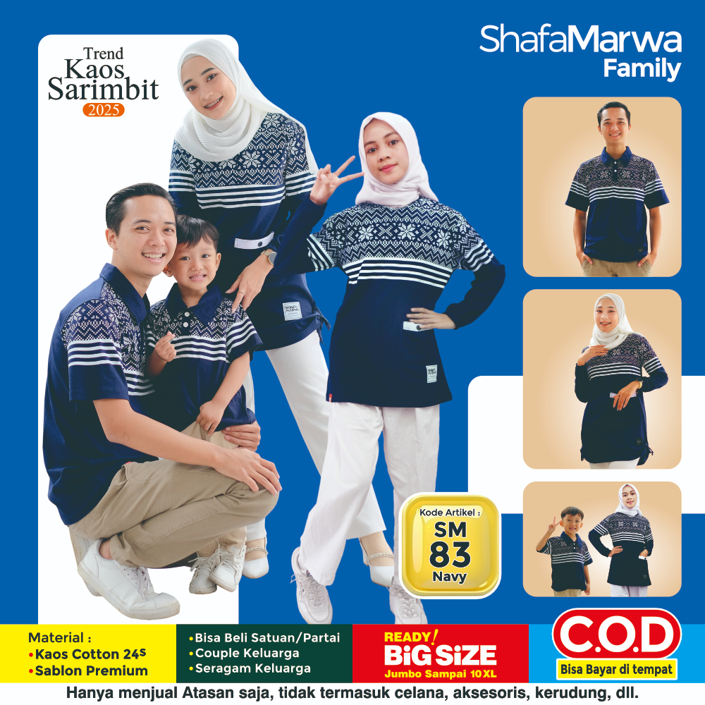 ShafaMarwa Kaos Sarimbit Keluarga Original Baju Couple Atasan Tunik Family Set Muslim SM83 Navy