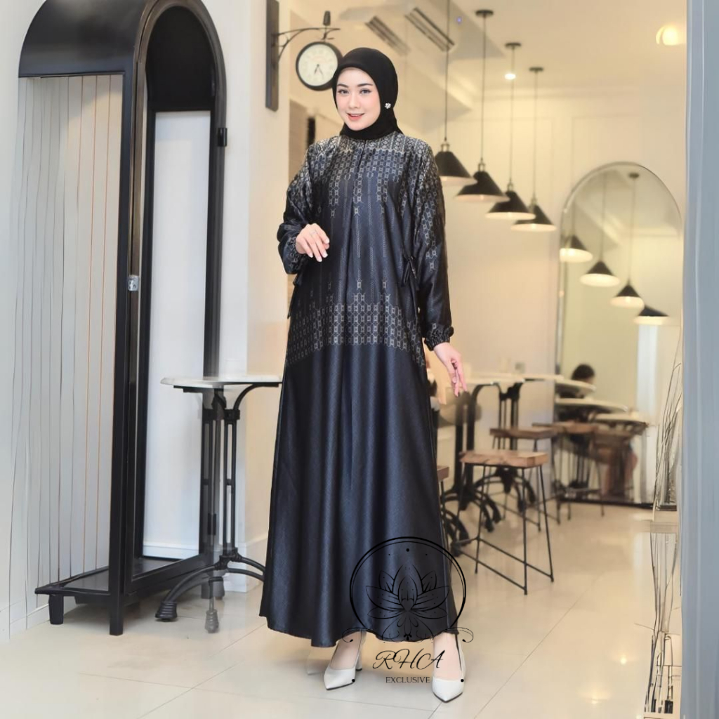 Gamis Wanita Silk Premium Adem Jatuh | Gamis Muslimah Elegan LD JUMBO 130-DELISA HITAM