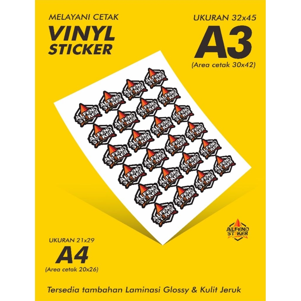 Cetak Stiker Vinyl + Laminasi A4 A3+