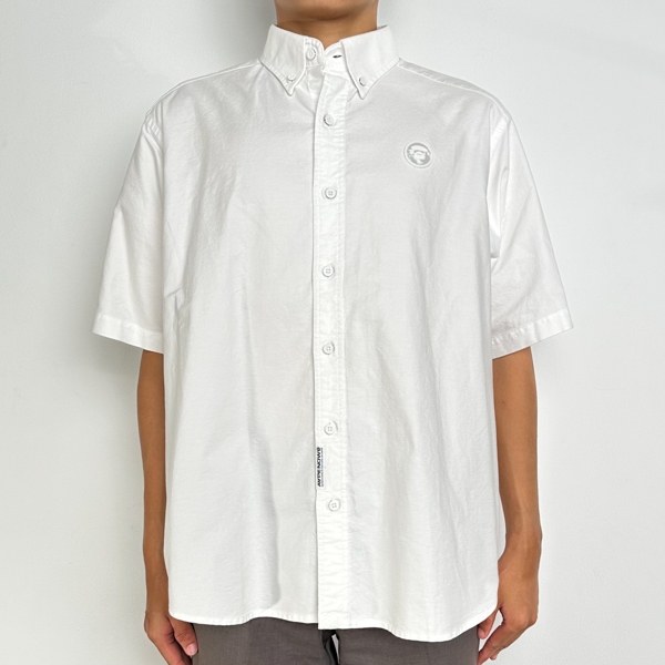 Kemeja AAPE HEAD PATCH POCKET GREY WHITE SHIRT 100% ORIGINAL