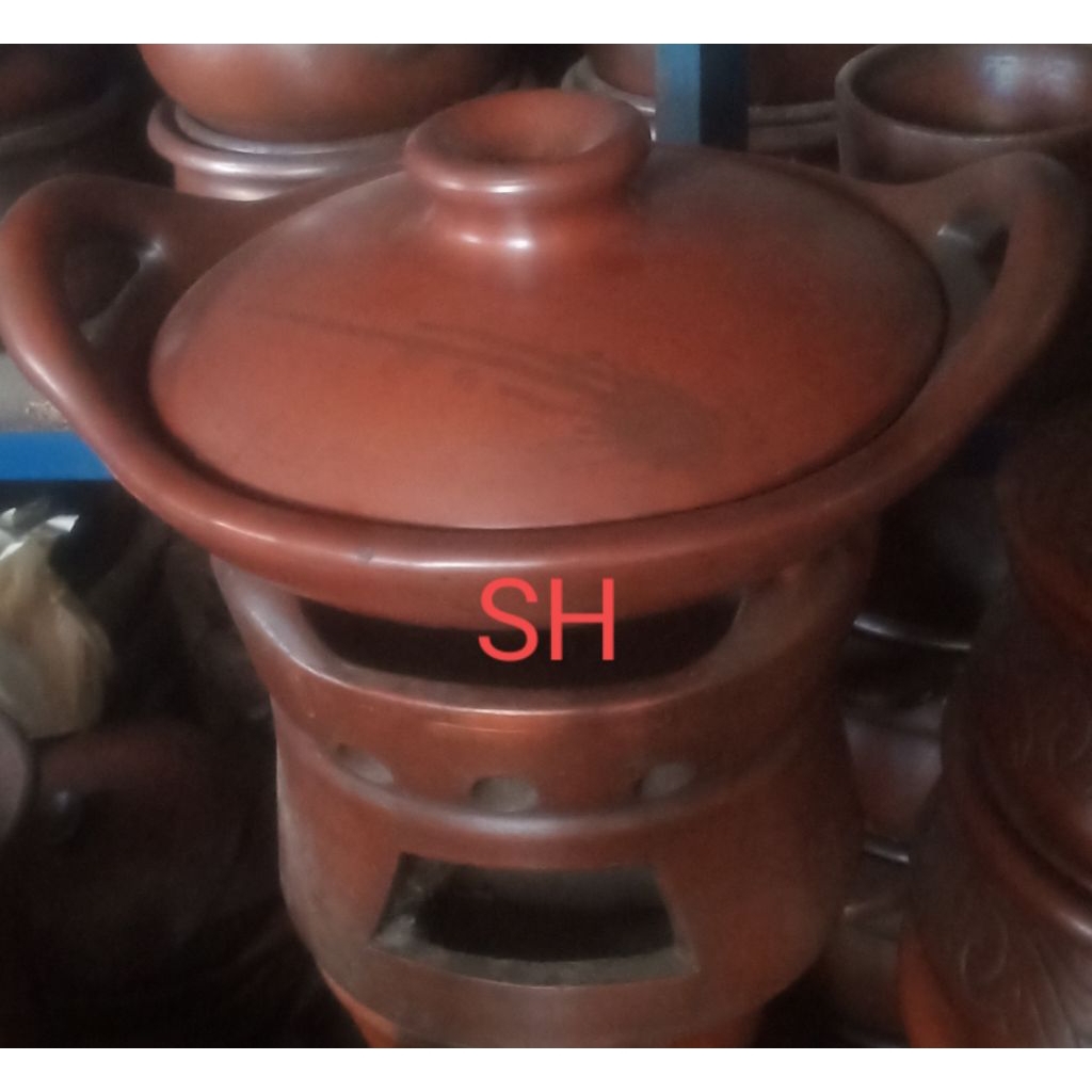 Wajan set Tungku 25cm/wajan gerabah/cobek gerabah