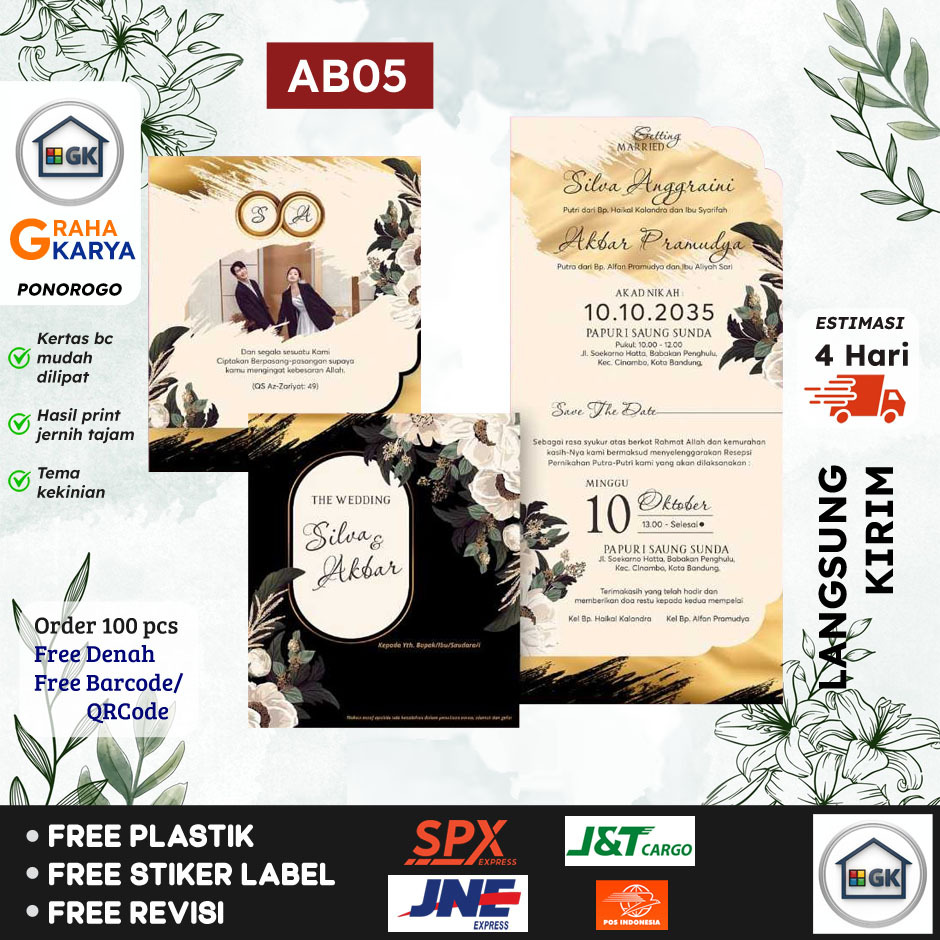 Cetak Undangan Tema Hitam Elegan AB04 DAN MEWAH