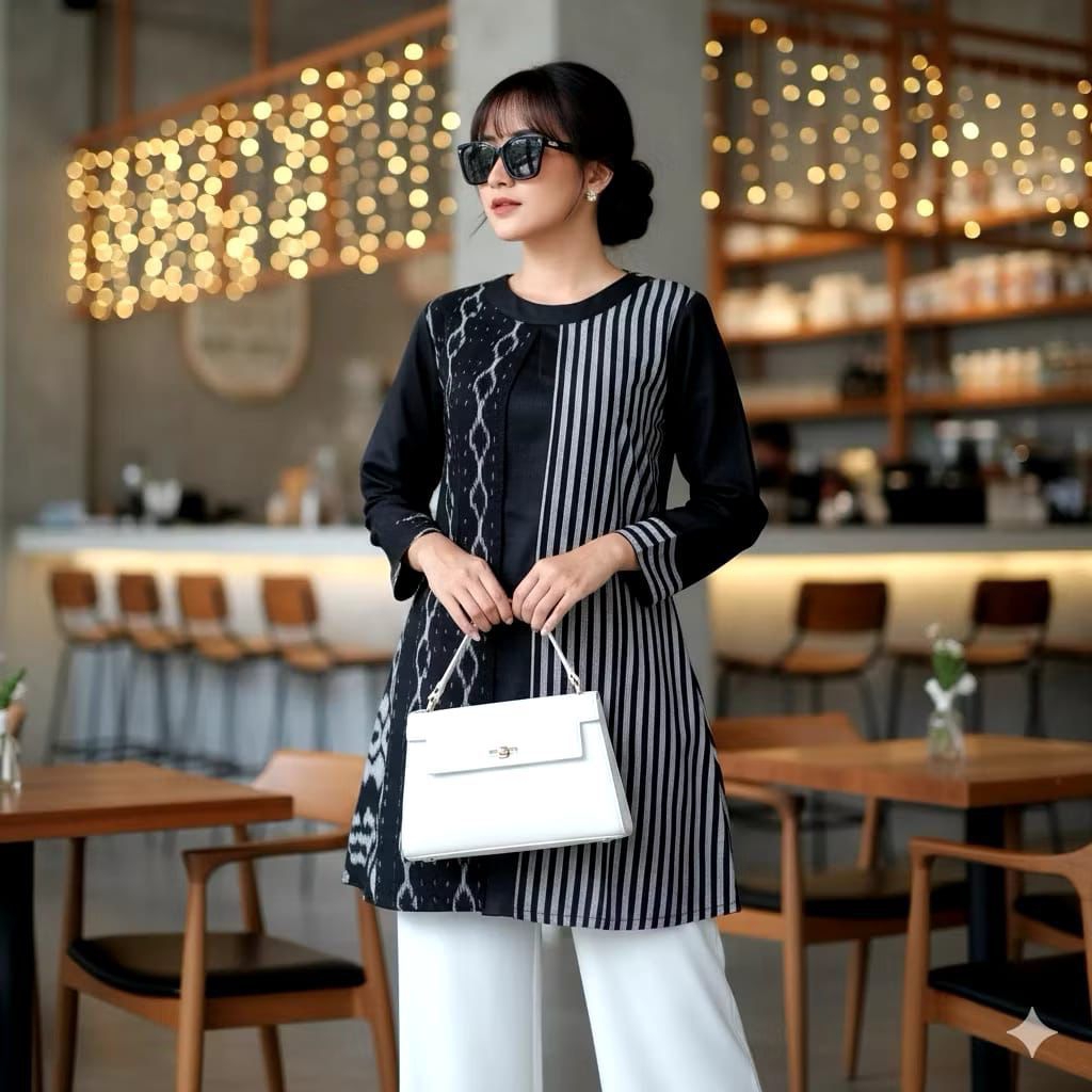 Blouse Tenun Ikat Batik Etnik – Baju Muslim Wanita Elegan Lengan Panjang