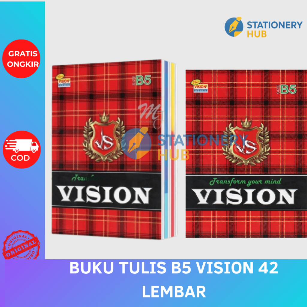 ( 1 pack = 6 Buku) Buku Tulis Vision Boxy B5 42 Lembar Campus Motif Netral 1 PPack
