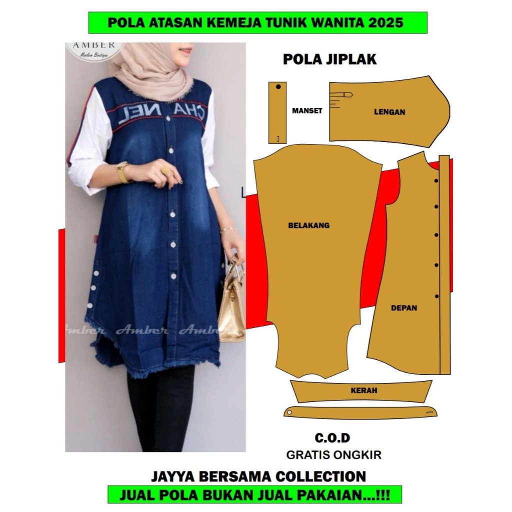 Pola tunik kemeja wanita dewasa kombinasi model lepis