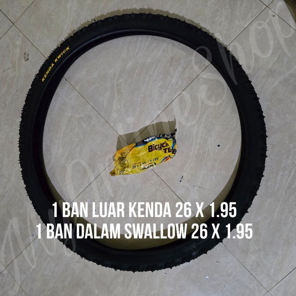 Paket Ban Luar 26 x 1.95 Ban Dalam 26 x 1.75 / 2.125 Cop Motor Ban Luar Kenda 26 Ban Dalam Swallow 2