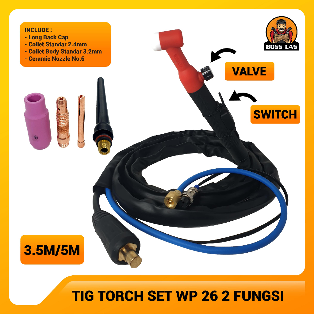 TITAN Tig Torch Stang Las Argon WP 26 2 Fungsi 3,5M dan 5M / Tang Las 1 Set WP26 For TIG Sistem 3 Me