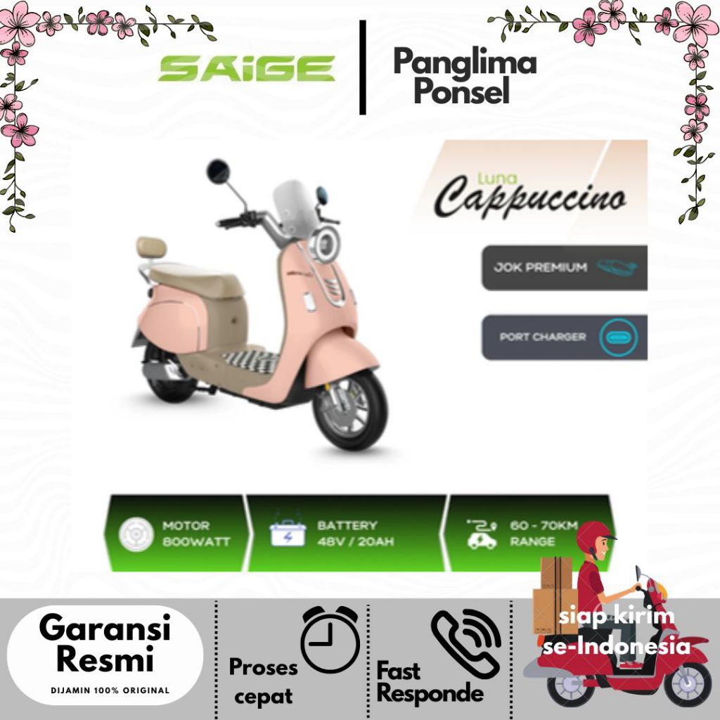 Sepeda Listrik Saige Cappucino 800W Baterai Lithium 48v/20Ah Original Garansi Resmi Saige Indonesia