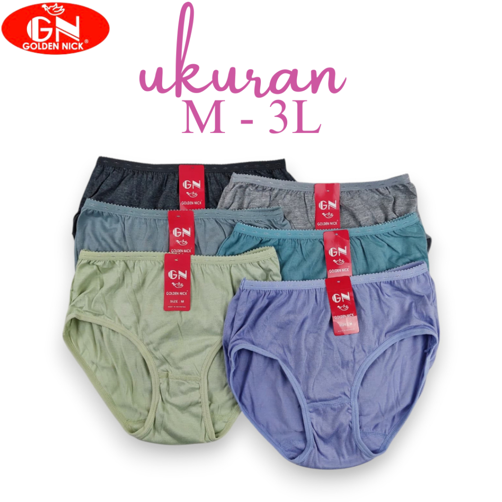 Celana Dalam Wanita - 3 Pcs Bahan Katun Motif Polos Ukuran M-XXL - Golden Nick