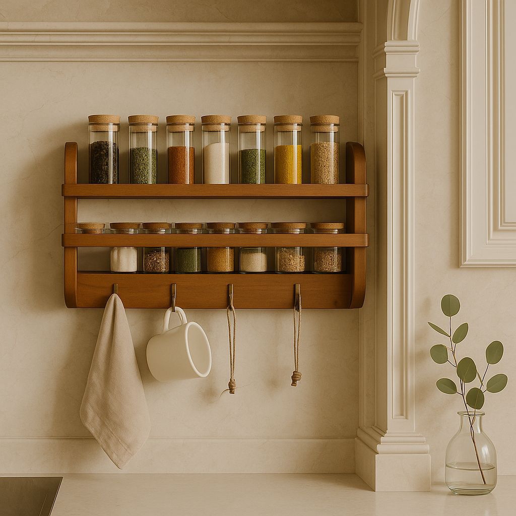 Gantungan Rak Bumbu Dapur Kayu Aesthetic serba Guna / Rak Bumbu Kayu Minimalis