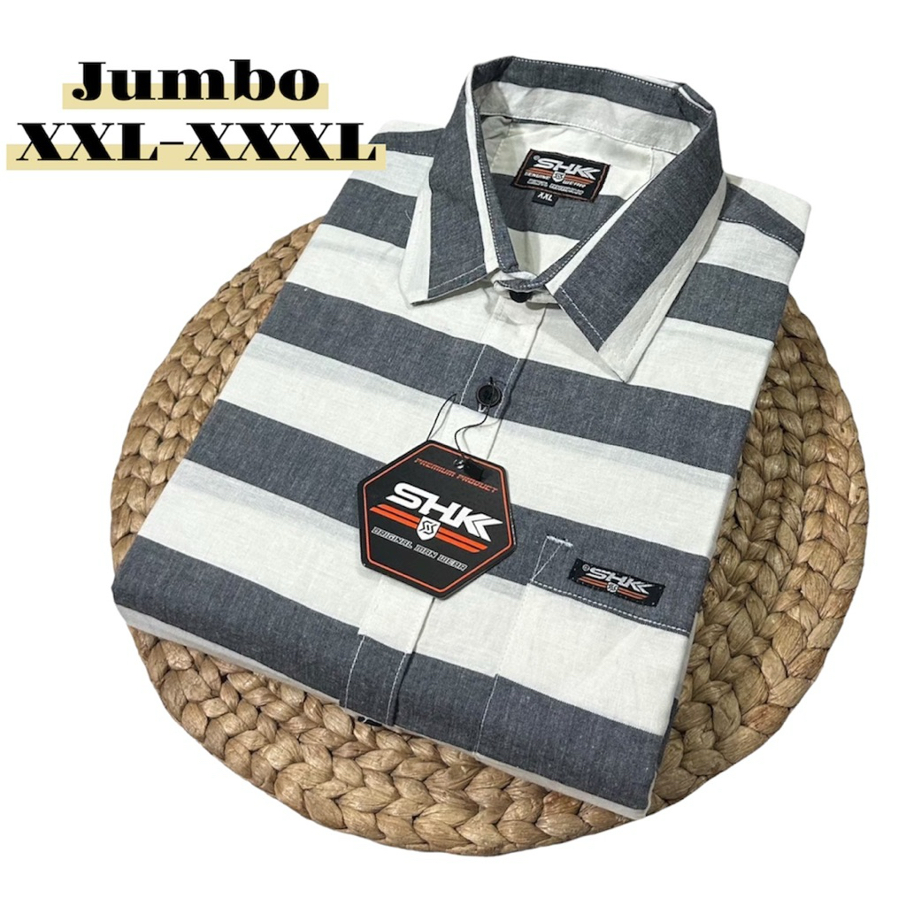 kemeja motif garis lengan pendek pria big size kemeja salur jumbo lengan pendek pria kemeja premium