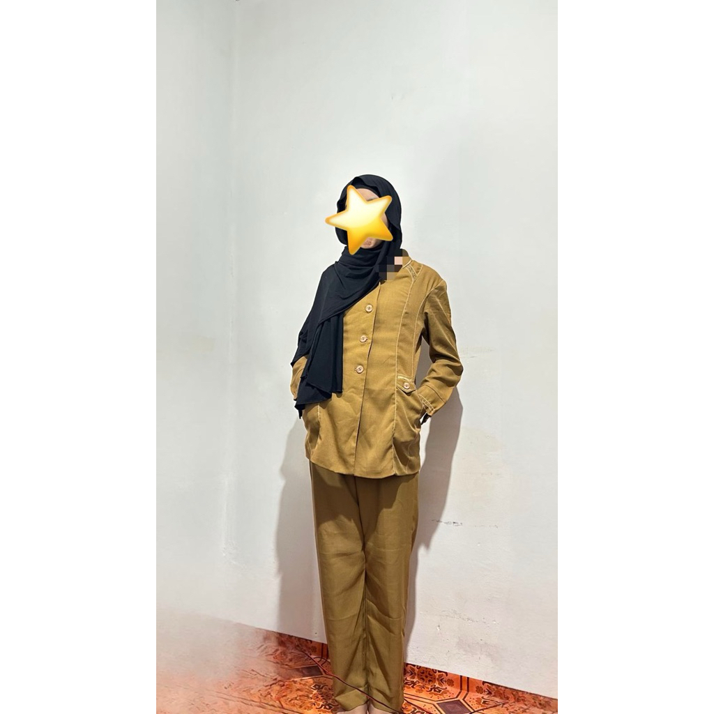 [ Preloved ] Setelan Baju Seragam Dinas PNS Pemda Blazer Guru Coklat Wanita Celana Panjang