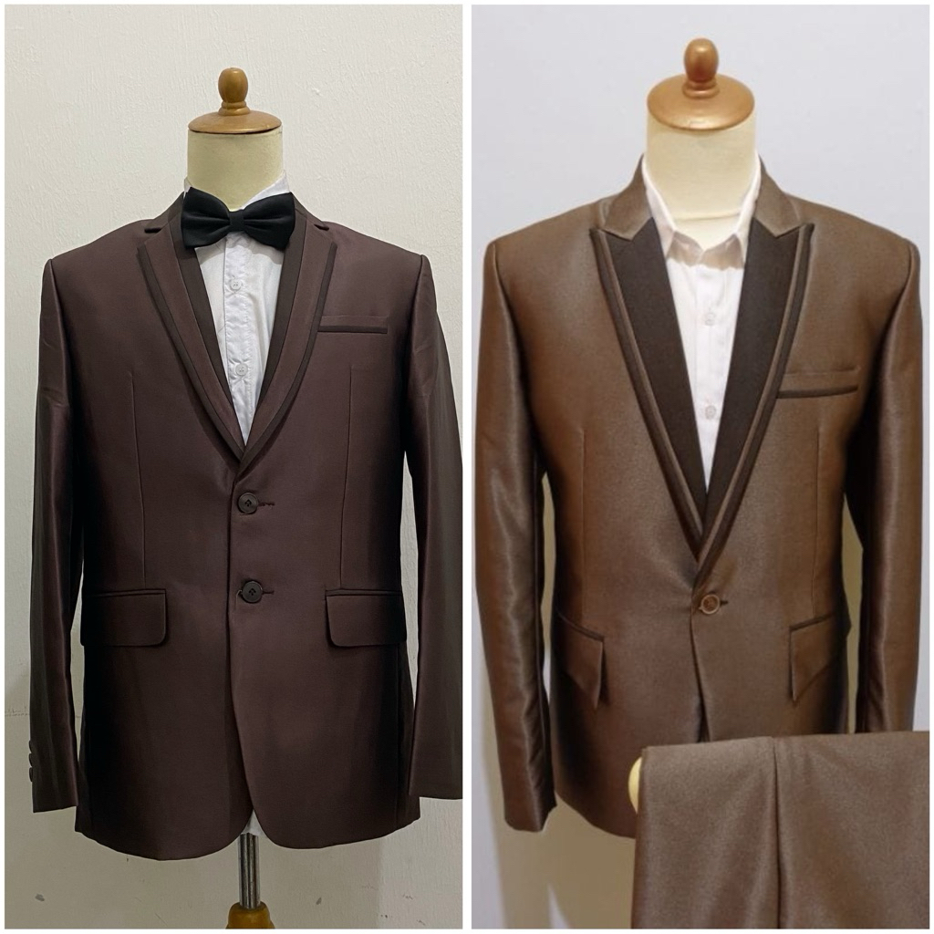 Setelan Jas Celana Pengantin Pria warna Mahogany dan COFFE