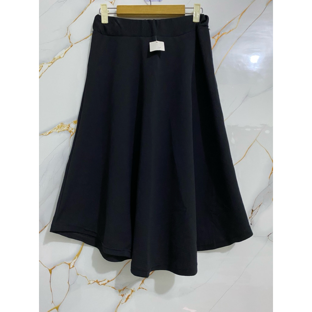 Terbaru rok payung 7/9 wanita polos hitam bahan waffel