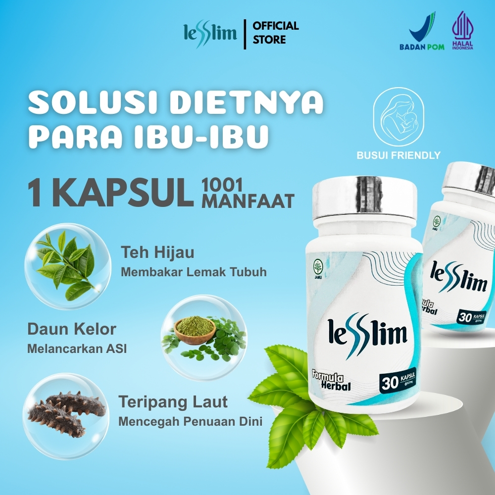 Pelangsing LESSLIM Obat Diet Herbal | Pelangsing Badan BPOM HALAL | Pengecil Perut Buncit Busui