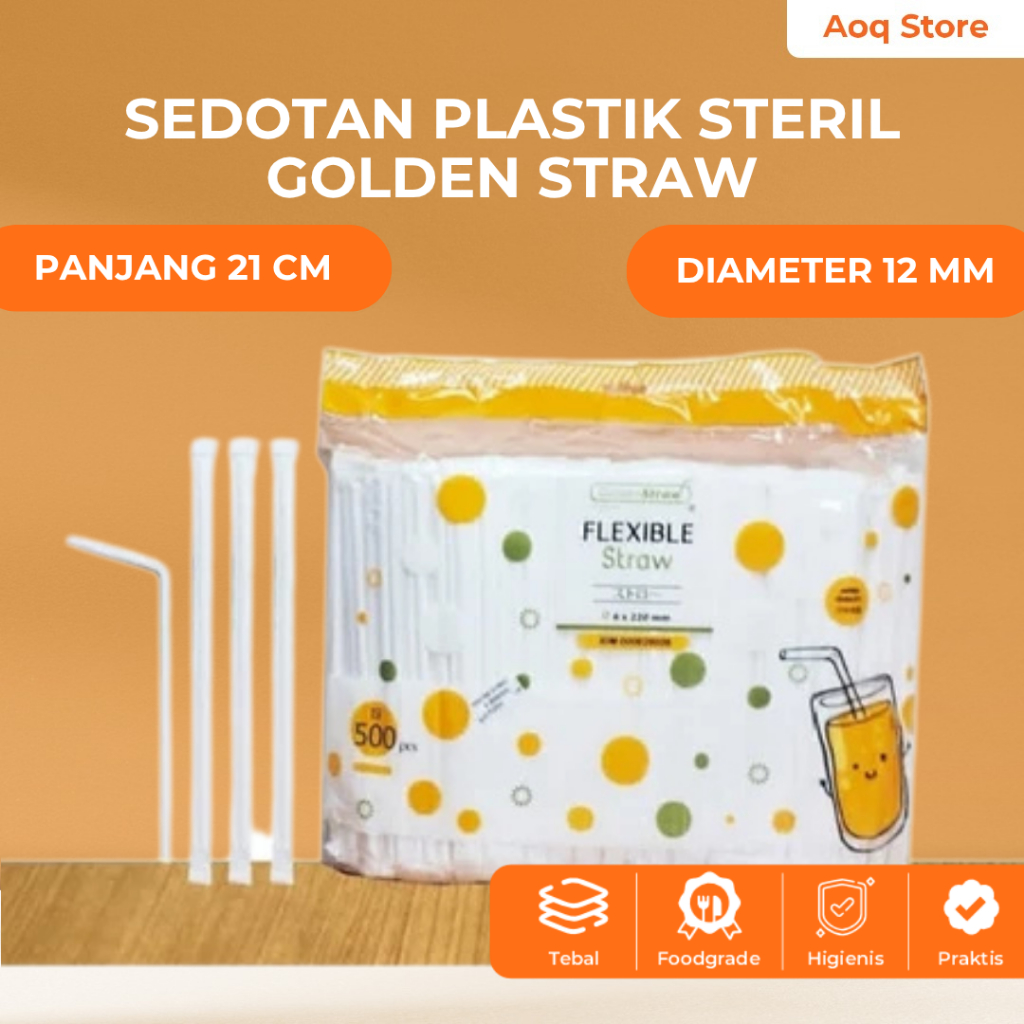 Sedotan Boba Bubble Plastik Steril Lancip Golden Straw 12 mm 21 cm Higienis Bungkus Kertas (250 pcs)