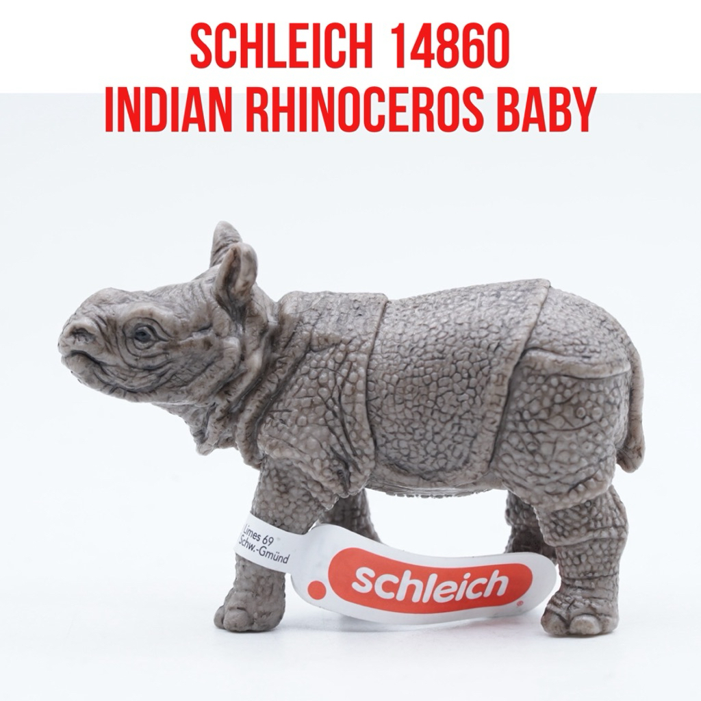 Schleich 14860 Indian Baby Rhino Rhinoceros Anak Badak India Rhinoceros unicornis Mainan Figure Bina