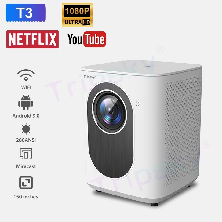 JNDTECH T3 Proyektor Android  280ANSI  6000 Lumens 4K HD Dual band LCD Display proyektor mini Smart 