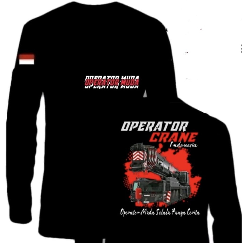 KAOS OPERATOR CRANE INDONESIA |Baju Lengan Panjang Hitam Pria