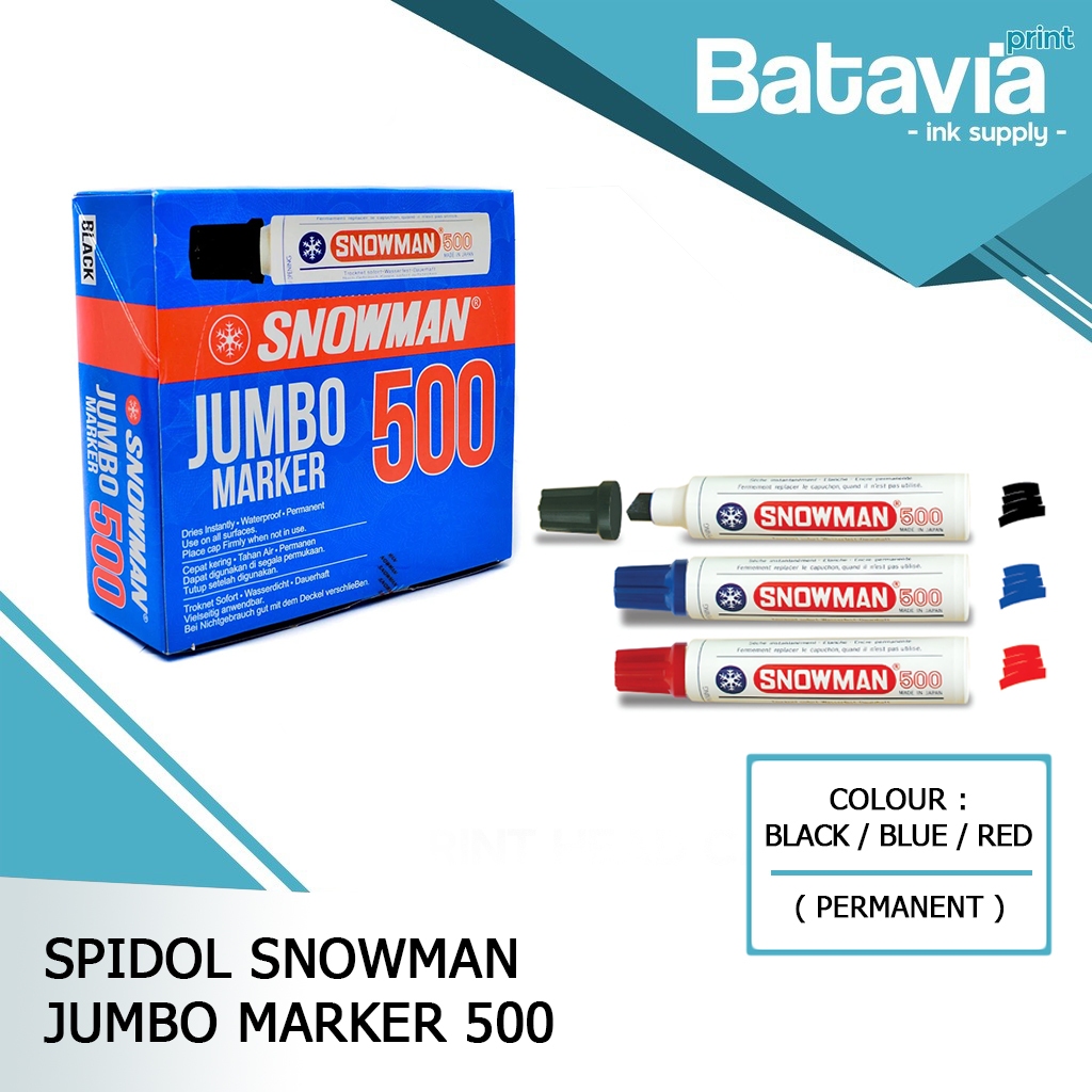 SPIDOL SNOWMAN 500 JUMBO MARKER PERMANEN 1 LUSIN ( 12 PCS ) HITAM | BIRU | MERAH | HIJAU