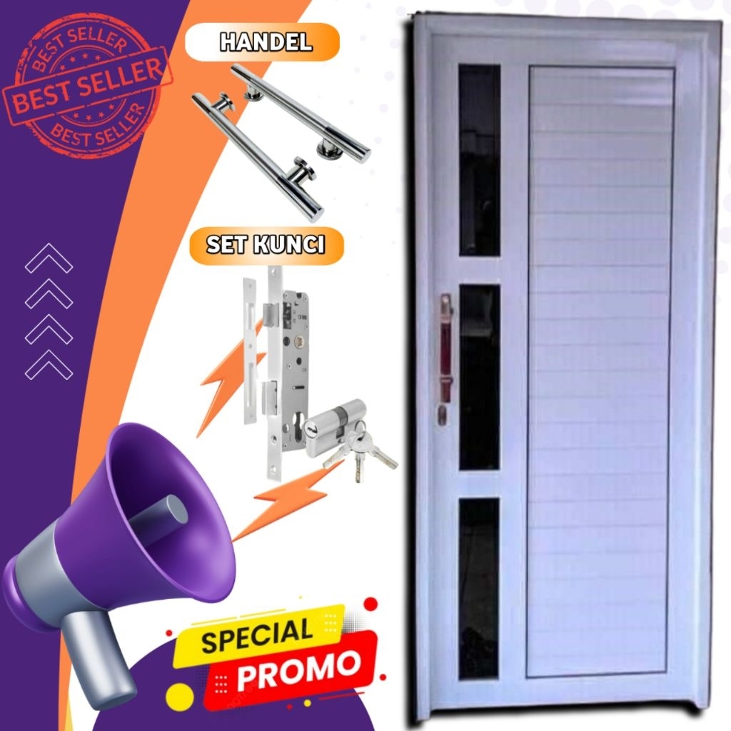 PINTU ALUMINIUM+KUSEN 1set lengkap tinggal pasang
