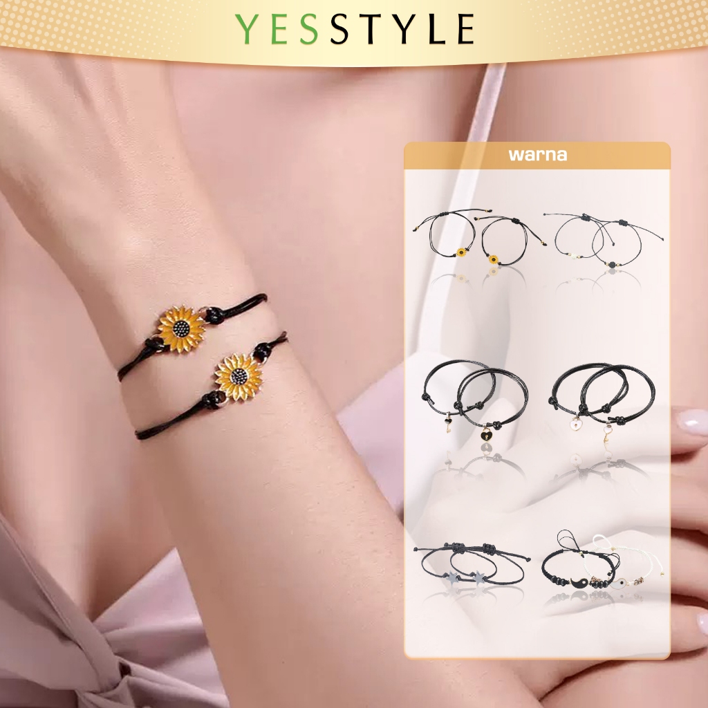Yesstyle [2 PCS] Gelang Tali Desain Bunga Matahari Sunflower Braceket Gelang Tangan Persahabatan
