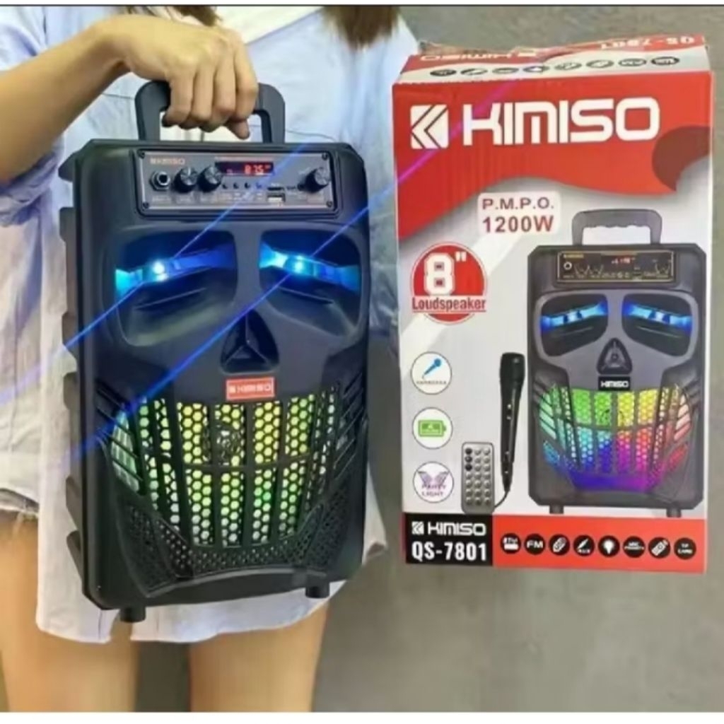 TERMURAH............Speaker Bluetooth Kimiso 8.5inc Subwoofer aktif Mp3 player 7801 Gratis Mic karao