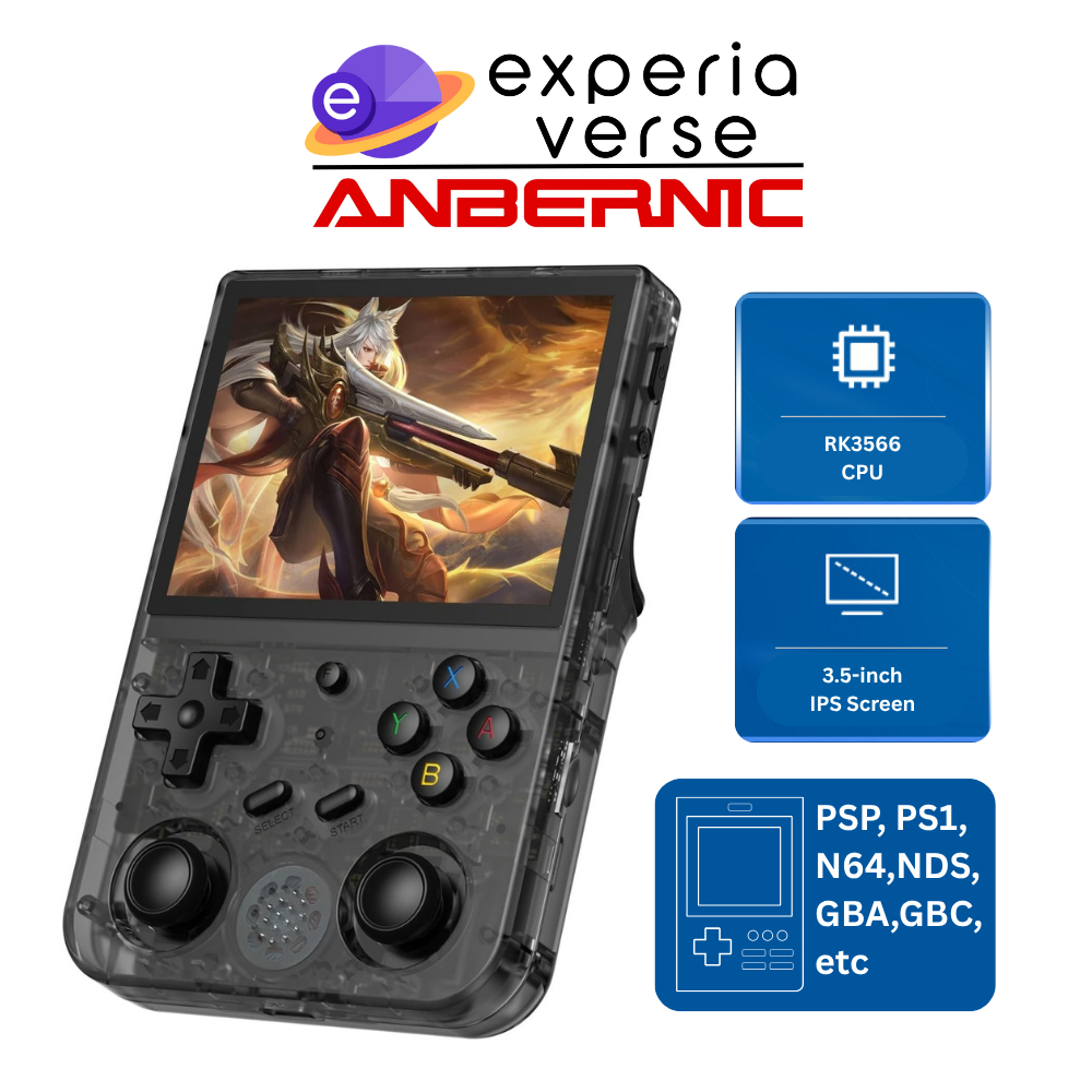 Anbernic RG353VS Retro Handheld Gaming Console 3.5 Inci, 64GB, Hitam