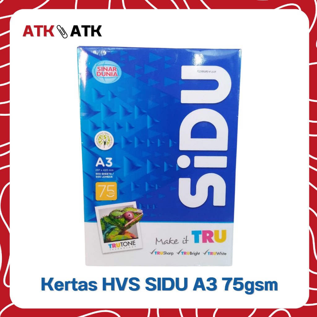 [RIM] KERTAS PRINTER / KERTAS HVS SIDU A3 75gsm 1 Rim isi 500 Lembar