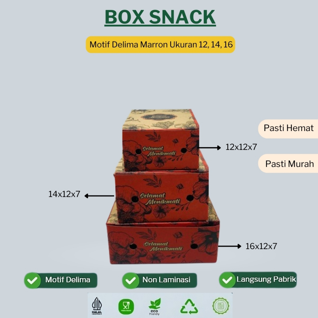 Dus Snack 12x12 12x14 12x16 Dus Kue Roti Cemilan Nasi Makanan Dus Snack Box Motif Delima Marron