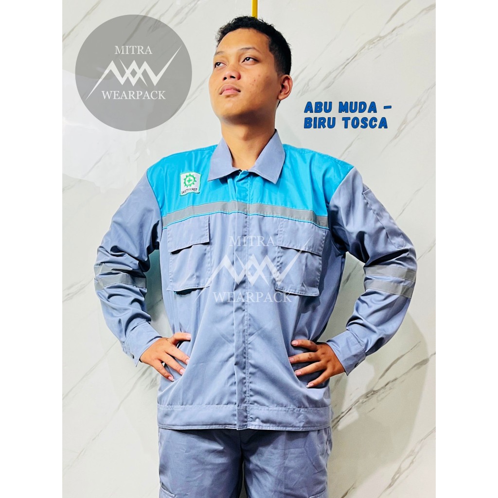 Wearpack Safety Atasan || Abu Muda - Biru Tosca