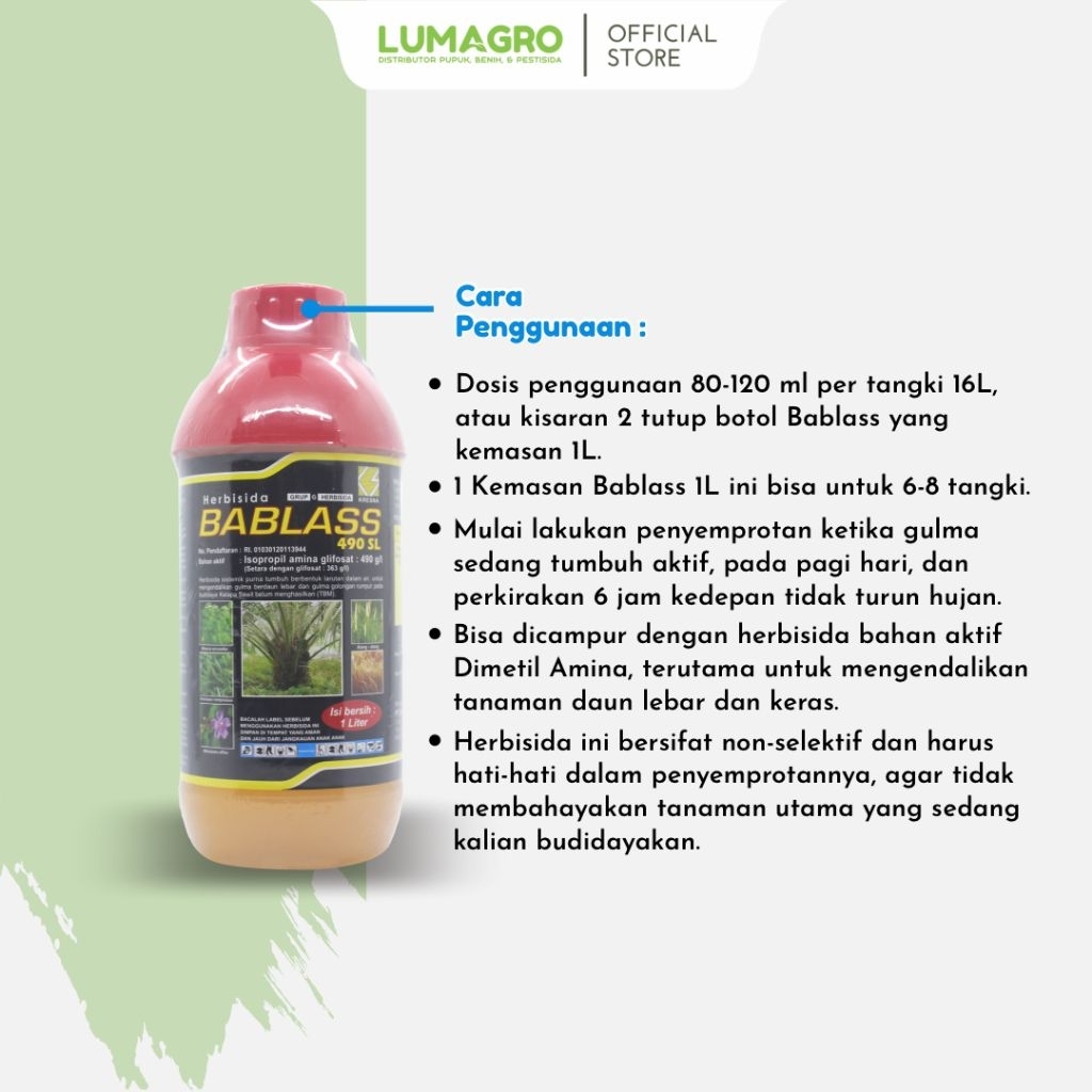 BABLAS 490SL 1 LITER HERBISIDA SISTEMIK / OBAT RUMPUT MATI SAMPAI AKAR / BABLAS 1LITER / bablass 1li