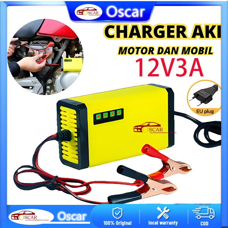 Charger Aki Portable 12V 3A Motor Mobil Cas Casan Aki Motor Charger Aki Motor 12v Otomatis/Casan Aki