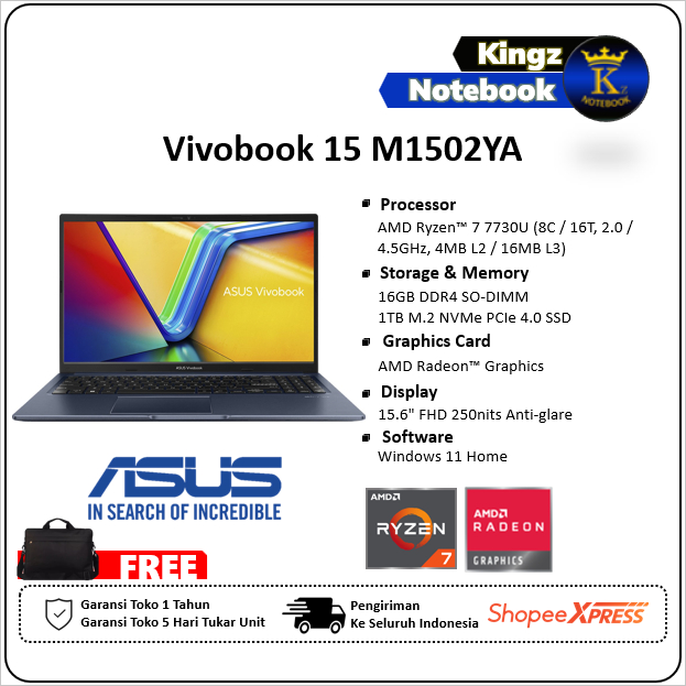 Asus Vivobook 15 M1502YA Ryzen 7 7730U 16GB 1TB Win11 15,6" FHD